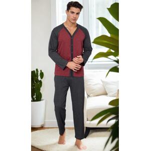 J5629 Dewberry Mens Buttoned Long Sleeve Pyjama Set-BORDEAUX