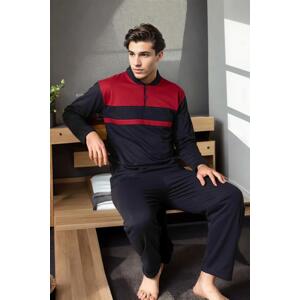 J4443 Dewberry Mens Buttoned Long Sleeve Pyjama Set-NAVY