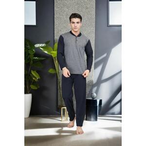 J2542 Dewberry Mens Jacquard Pyjama Set-GREY