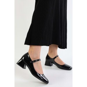 Shoeberry Women's Noua Black Patent Leather Heeled Shoes
