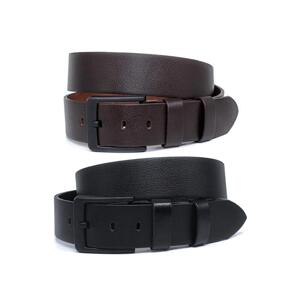 R9136 Dewberry Pack of 2 Black-Brown Leather Mens Belt-BLACK-BROWN