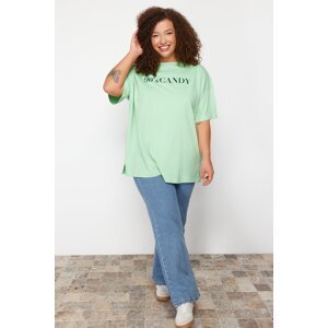 Trendyol Curve Mint Wide Pattern Printed Crew Neck Knitted T-shirt