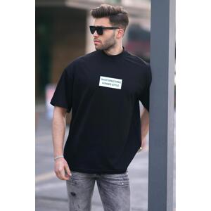 Madmext Men's Black Lying High Collar Oversize T-Shirt 7005