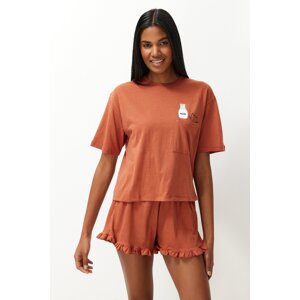 Trendyol Tile Cotton Printed T-shirt-Shorts Knitted Pajamas Set