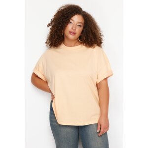 Trendyol Curve Salmon Collar Ribbed Wide Fit Basic Knitted T-shirt