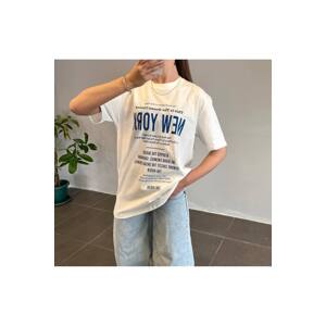 Laluvia White Blue New York Printed T-shirt