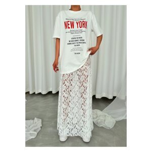 Laluvia White Long Tulle Skirt T-shirt Set