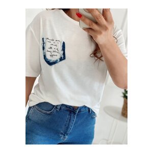 Laluvia Ecru Denim Pocket Detailed T-Shirt