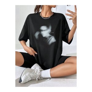 Know Women's Black Shadow Printed Oversize T-Shirt