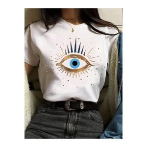 Know Women's White Eye Print Regular T-Shirt