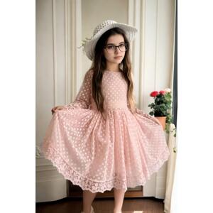 N8712 Dewberry Princess Model Girls Dress with Hat & Lace-PINK