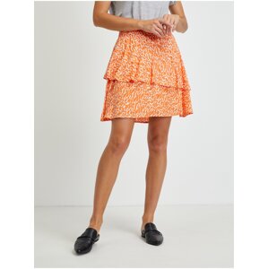 Oranžová vzorovaná sukně s volánem VERO MODA Hanna