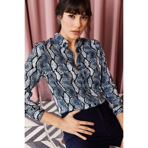 Olalook Women's Navy Snake Pattern Viscose Shirt