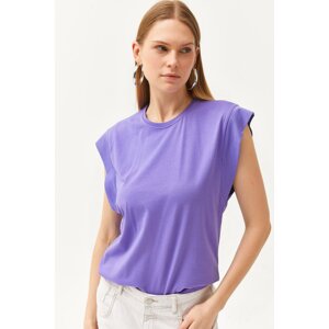Olalook Women's Purple Underarm Pieced Bat T-shirt