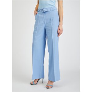 Orsay Světle modré dámské široké kalhoty s páskem - Dámské