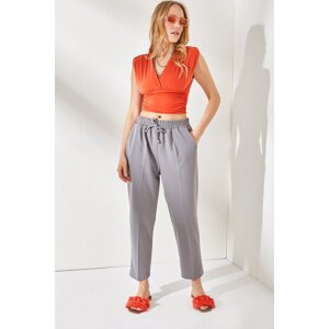 Olalook Women's Gray Carrot Pants with Elastic Waist and Pockets