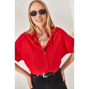 Olalook Women's Red Bat Oversized Linen Shirt