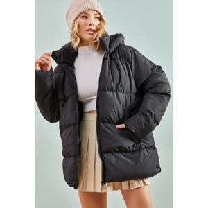 Bianco Lucci Women's Long puffer jacket with a Lace-up hood.