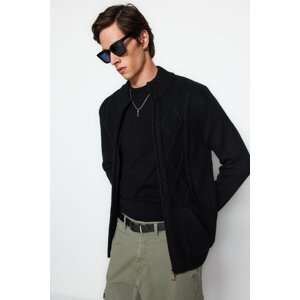 Trendyol Black Slim Fit Knitted Detailed Zippered Pocket Knitwear Cardigan