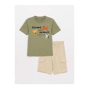 LC Waikiki Crew Neck Printed Short Sleeved Baby Boy T-Shirt And Shorts 2-Set