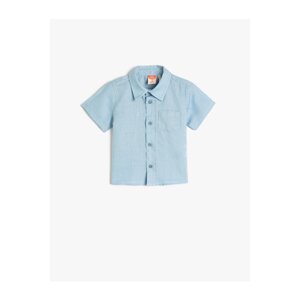 Koton Linen-Mixed Shirt with Short Sleeves, Pocket Detailed.