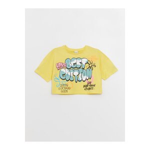 LC Waikiki Girls' Crew Neck Printed Short Sleeve Crop T-Shirt