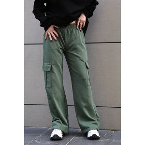Madmext dámské khaki zelené tepláky s širokými nohavicemi a kapsami