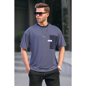 Madmext Navy Striped Patches Men's T-Shirt 6085