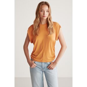 GRIMELANGE Roberta Women's Sandy Flowy And Stretchy Fabric Oversize Orange Blous