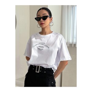 Know Women's White Clarity And Candor Oversized T-shirt with Print