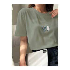 Know Women's Turquoise Double Heart Printed Oversized T-shirt