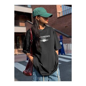 Know Blooming Vitality Printed Black Oversized T-Shirt