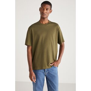 GRIMELANGE Curtis Men's Comfort Fit Thick Textured Recycle 100% Cotton Khaki T-shirt