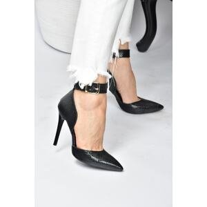 Dámské černé boty na podpatku s hadím vzorem od značky Fox Shoes