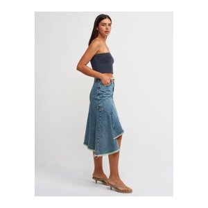 Dilvin 80547 Asymetrická džínová sukně s praním-Tint