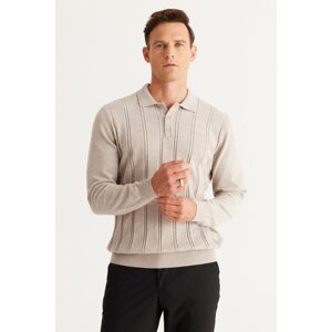 AC&Co / Altınyıldız Classics Men's Beige Melange Slim Fit Slim Fit Polo Neck Cotton Patterned Knitwear Sweater