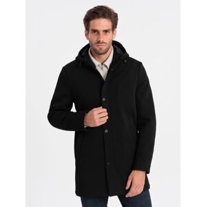 Pánský zateplený kabát Ombre s kapucí a skrytým zipem - černý