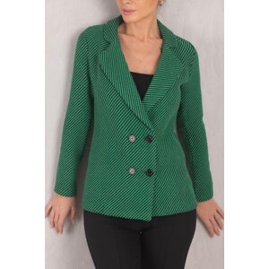Armonika dámská zelená pruhovaná vzorovaná čtyřtlačítková kašmírová bunda