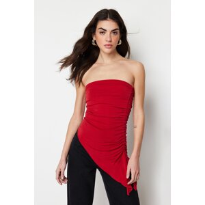 Trendyol Red Strapless Gathered Detailed Fitted/Sleeved Knitted Blouse