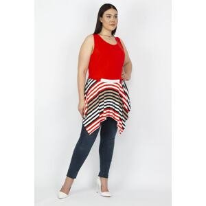 Şans Women's Plus Size Red With Skirt Asymmetrical Line Detailed Tunic