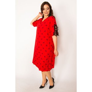 Šaty pro ženy Šans ve velikosti plus, červené, z tkané viskózy, s krajkovým detailem ve výstřihu do V