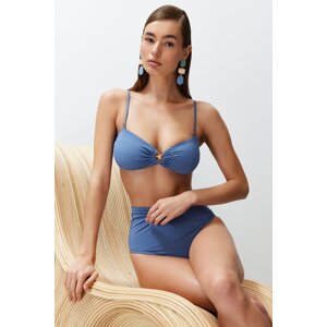 Trendyol Blue Strapless Premium Accessories Bikini Top