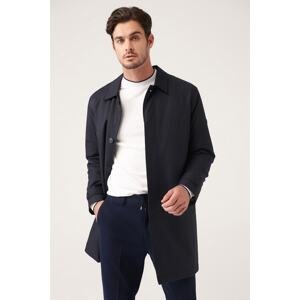 Avva Navy Blue Inner Classic Collar Fiber Lined Quilted Hidden Buttons Water Repellent Standard Fit Trench Coat.