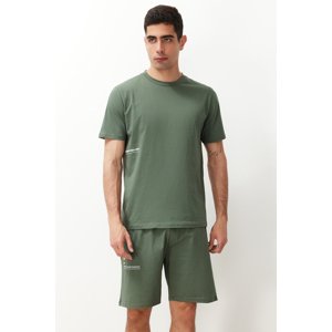 Trendyol Green Reguar Fit Printed Knitted Pajama Set with Shorts