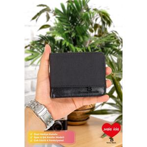 Tonny Black Genuine Men's Black Sporty & Stylish With Box, 10 Card Holder, 3 IDs and 1 banknote compartment, leather and fabric wallet.