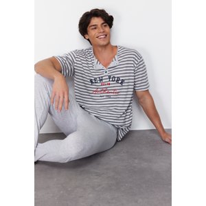 Trendyol Gray Regular Fit Striped Knitted Pajama Set