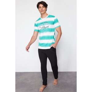 Trendyol Green Regular Fit Striped Knitted Pajama Set