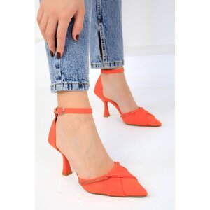 Soho Orange Matte Satin Women's Classic Heeled Shoes 18899