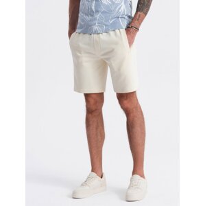 Ombre Men's knitted shorts with drawstring and pockets - cream