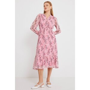 Bigdart 2137 Patterned Chiffon Dress - Pink